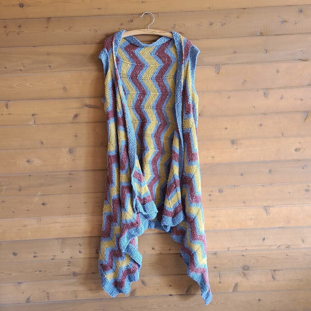 Handmade Crochet Cardigan Sweater Vest Chevron Fall Boho Granola Asymmetrical
